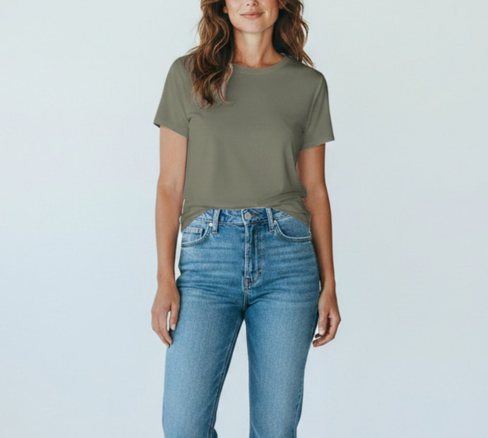 A5 NWoT GIORGIO ARMANI Borgo 21 Olive Viscose Blnd Crew Neck Tee Top IT 46 US 12